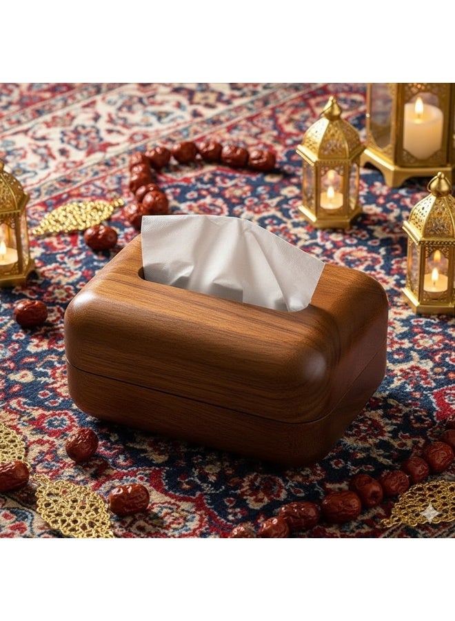 غطاء صندوق مناديل الخشب الخام - ديكور المنزل الرمضاني ، حامل منديل خالي من المواد الكيميائية لغرفة المعيشة / الطعام (البني ، 18 × 13 × 9 سم) - Image 1